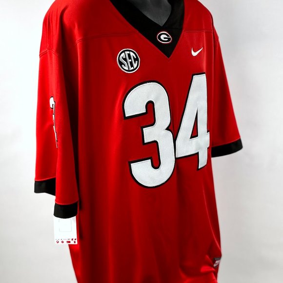 GEORGIA BULLDOGS #34 WALKER Sewn Jersey RED  MEDIUM,  LARGE - Picture 3 of 4
